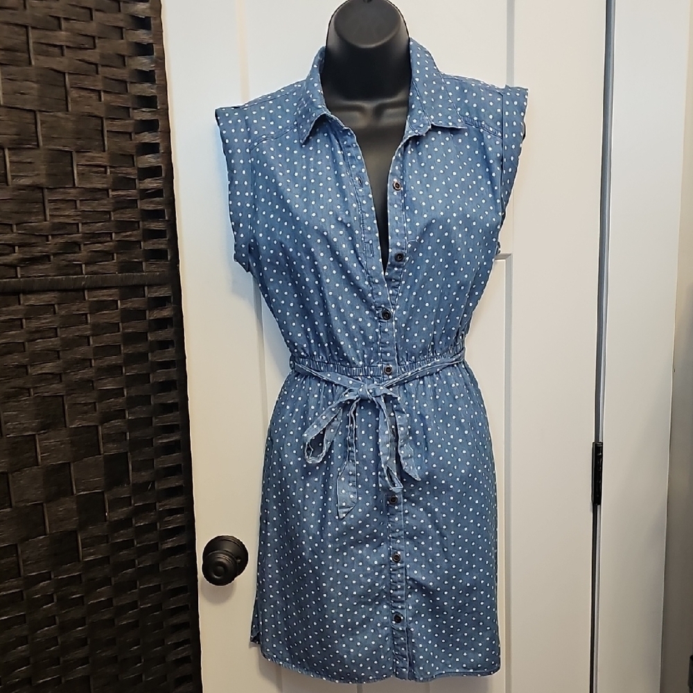 Forever 21 Blue Polka Dot Sleeveless Dress